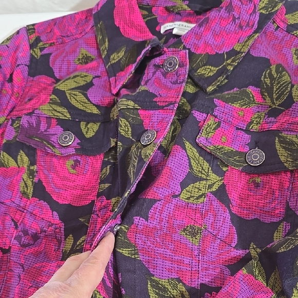 Isaac Mizrahi Live Floral Jean Jacket - Picture 8 of 10